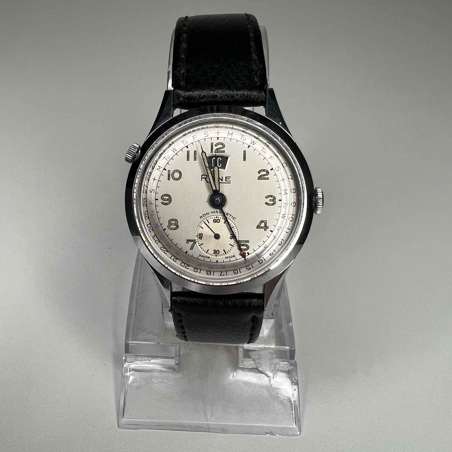 1950 Rone Brevet Triple Date Swiss Manual Wind